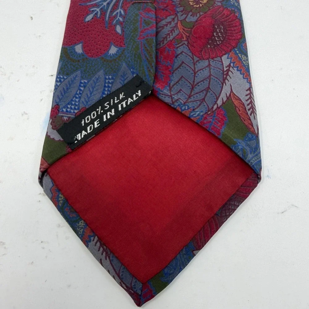Lord‎ & Taylor Kensington Mens Silk Tie Italy Paisley Floral Teal Burgundy Wide
